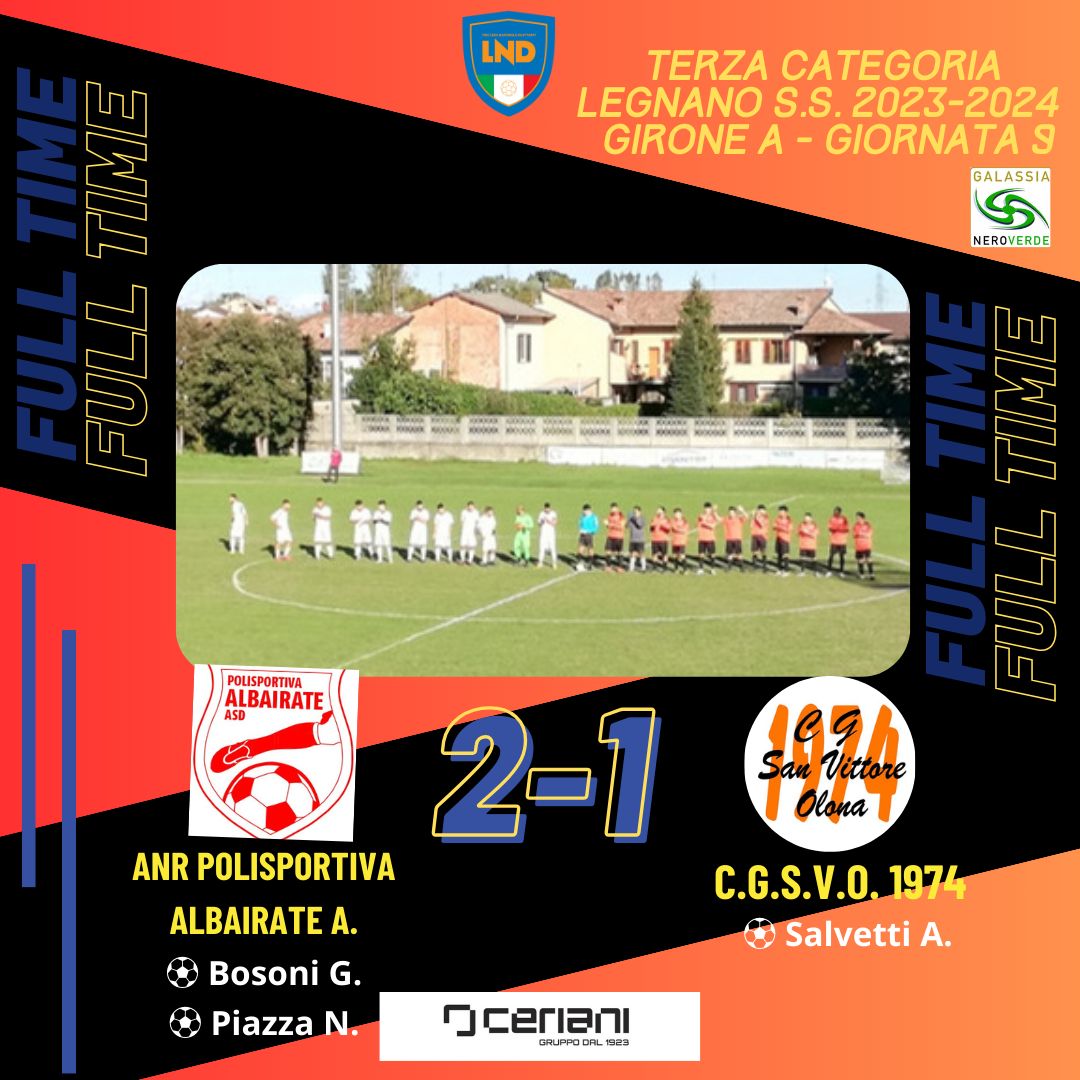 POLISPORTIVA ALBAIRATE CALCIO A.S.D. – C.G.S.V.O. 2-1