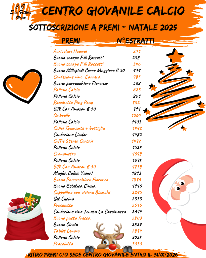 Sottoscrizione a Premi – Natale 2025 | Numeri Estratti